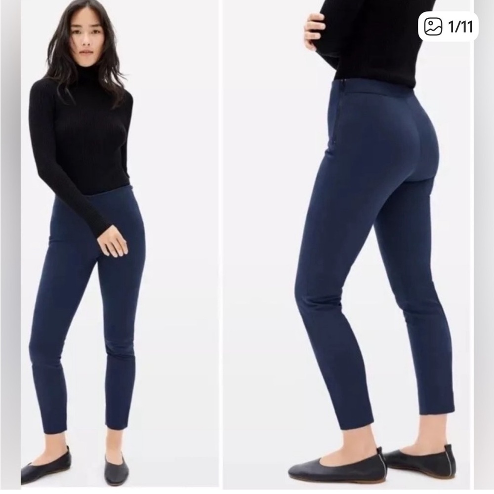 Everlane Side Zip Stretch Cotton Ankle Pants in Navy